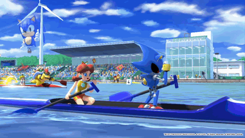 A Cartoon Of A Girl And A Robot In A Boat With The Number 3 On The Front GIF
