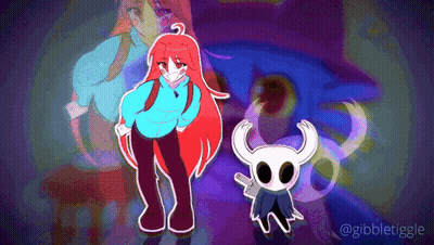 A Cartoon Of A Girl And A Skull With Horns GIF