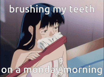 A Cartoon Of A Girl Brushing Her Teeth On A Monday Morning GIF