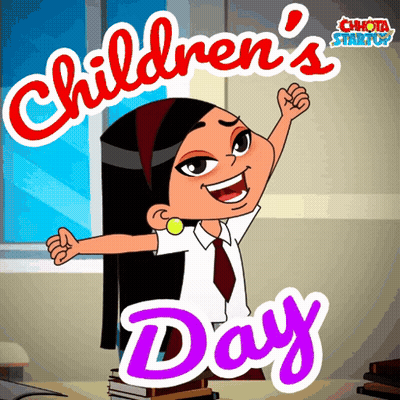 A Cartoon Of A Girl Celebrating Children 'S Day With Her Arms Outstretched GIF