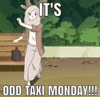 A Cartoon Of A Girl Dancing With The Words It 'S Odd Taxi Monday !! GIF