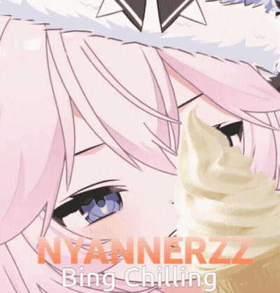 A Cartoon Of A Girl Eating A Ice Cream Cone With The Caption Nyannerzz Bing Chilling GIF