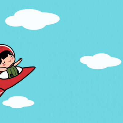 A Cartoon Of A Girl Flying A Plane With The Words " Happy Birthday Singapore " On The Bottom GIF