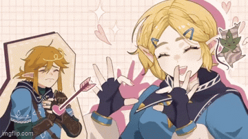 A Cartoon Of A Girl Giving A Peace Sign Next To A Boy With An Arrow In His Heart . GIF