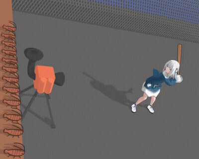 A Cartoon Of A Girl Holding A Baseball Bat In Front Of A Bunch Of Cockroaches GIF