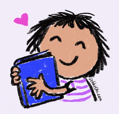 A Cartoon Of A Girl Holding A Blue Book With The Website Debbiechi.com Written Below Her GIF
