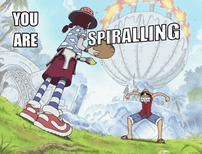 A Cartoon Of A Girl Holding A Brush With The Words You Are Spiralling Above Her GIF
