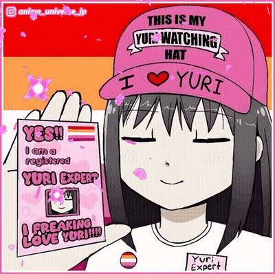 A Cartoon Of A Girl Holding A Card That Says I Love Yuri GIF