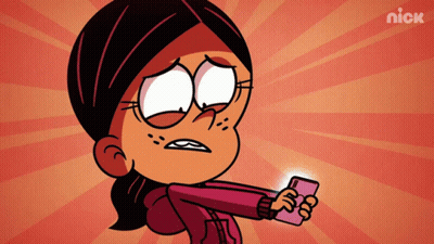A Cartoon Of A Girl Holding A Cell Phone With Nick Written On The Bottom GIF