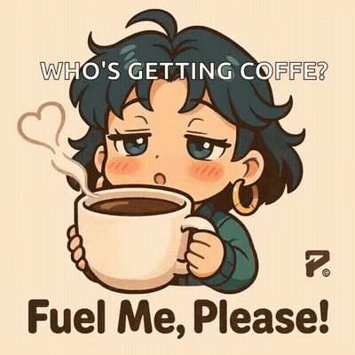 A Cartoon Of A Girl Holding A Cup Of Coffee With A Heart Shaped Steam Coming Out Of Her Nose . GIF