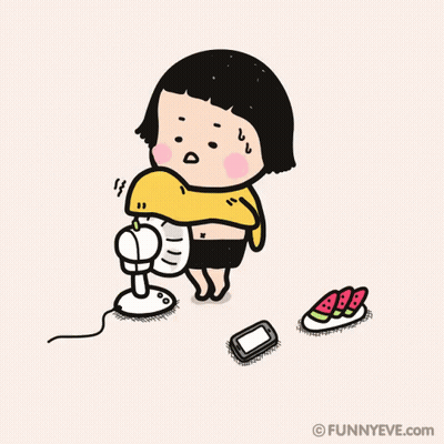 A Cartoon Of A Girl Holding A Fan With Funnyeve.com Written On The Bottom Right GIF