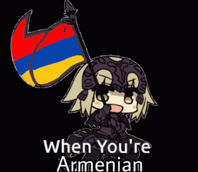 A Cartoon Of A Girl Holding A Flag With The Words When You 'Re Armenian Below It GIF