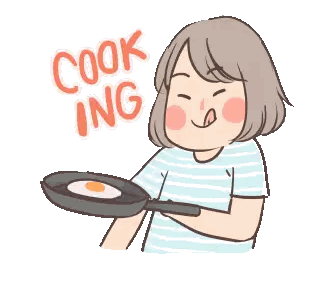 A Cartoon Of A Girl Holding A Frying Pan With The Words Cook Ing Written On It Sticker