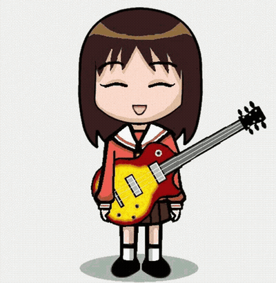 A Cartoon Of A Girl Holding A Guitar With The Letter H On It GIF