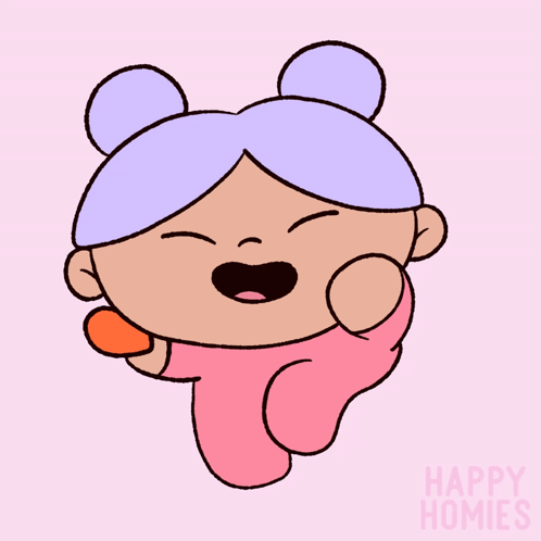 A Cartoon Of A Girl Holding A Heart With Happy Homies Written On The Bottom GIF