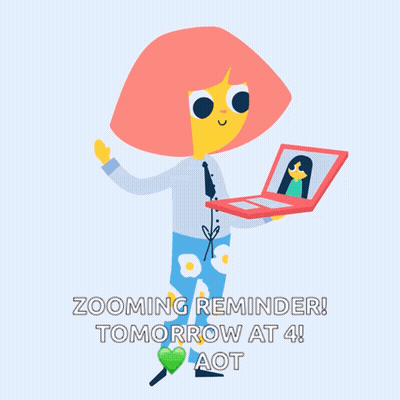 A Cartoon Of A Girl Holding A Laptop With The Words Zooming Reminder Tomorrow At 4 GIF