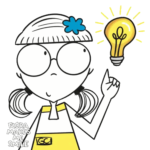A Cartoon Of A Girl Holding A Light Bulb With The Words Flora Makes Me Smile Below It Sticker