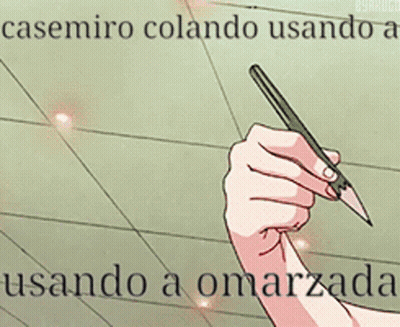A Cartoon Of A Girl Holding A Pencil With The Words Casemiro Colando Usando A Usado A Omarzada GIF
