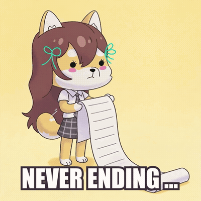 A Cartoon Of A Girl Holding A Piece Of Paper With The Words Never Ending GIF