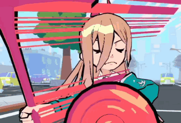 A Cartoon Of A Girl Holding A Red Object In Her Hand GIF