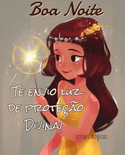 A Cartoon Of A Girl Holding A Sparkler And The Words Boa Noite GIF