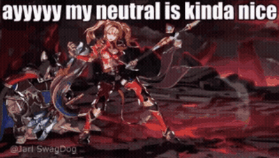 A Cartoon Of A Girl Holding A Spear And A Sword With A Caption That Says Ayyy My Neutral GIF
