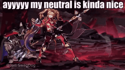 A Cartoon Of A Girl Holding A Spear With The Words " Ayyy My Neutral Is Kinda Nice " GIF