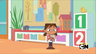 A Cartoon Of A Girl Holding A Stuffed Animal With The Letters Cn On The Bottom Right GIF