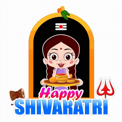 A Cartoon Of A Girl Holding A Tray With The Words Happy Shivaratri Written Below Her GIF