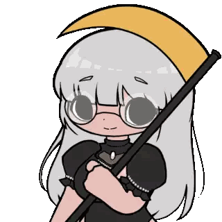 A Cartoon Of A Girl Holding A Yellow Scythe Sticker