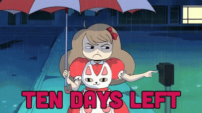 A Cartoon Of A Girl Holding An Umbrella With The Words Ten Days Left Above Her GIF