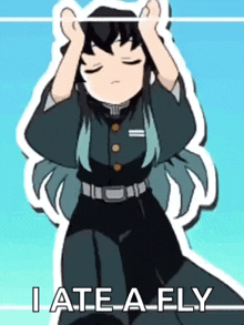 A Cartoon Of A Girl Holding Her Head With The Words `` I Ate A Fly '' . GIF