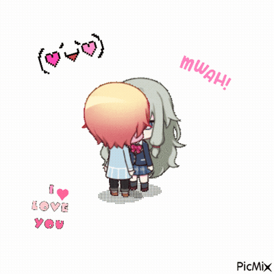 A Cartoon Of A Girl Hugging A Boy With The Words " I Love You " Written On The Bottom GIF