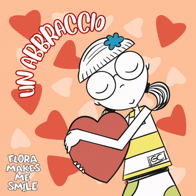 A Cartoon Of A Girl Hugging A Heart With The Words Flora Makes Me Smile Below Her GIF