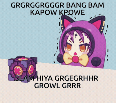 A Cartoon Of A Girl In A Cat Costume With The Words Slam Hiya Grgegrhhhr Growl Grrr GIF