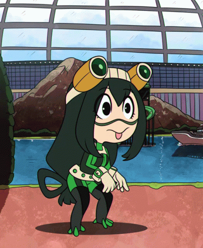 A Cartoon Of A Girl In A Frog Outfit GIF