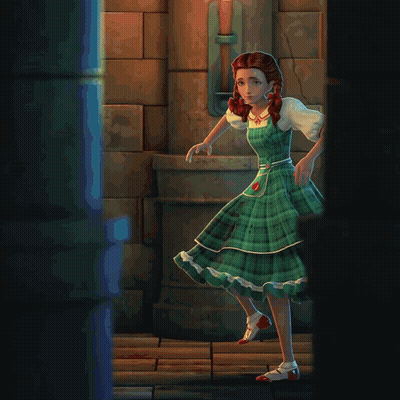 A Cartoon Of A Girl In A Green Plaid Dress And Red Shoes GIF