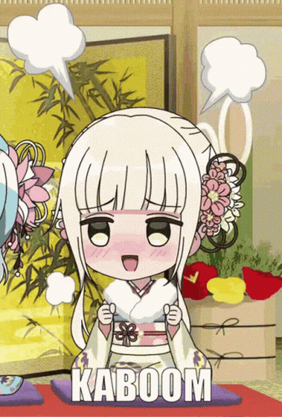 A Cartoon Of A Girl In A Kimono With The Word Kaboom Below Her GIF