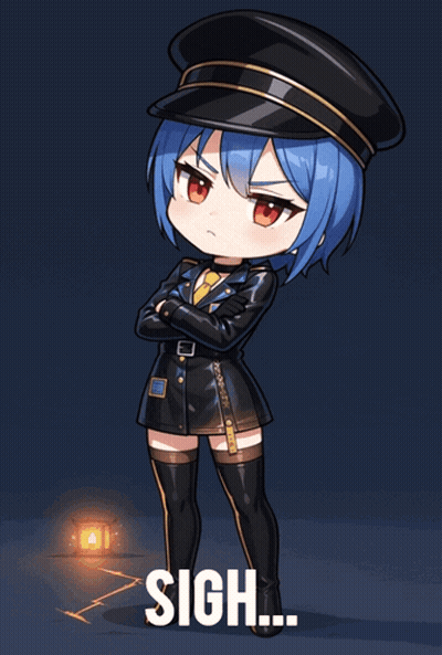 A Cartoon Of A Girl In A Military Uniform With The Words Sigh Behind Her GIF