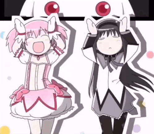 A Cartoon Of A Girl In A Pink Dress And A Girl In A Black Dress GIF