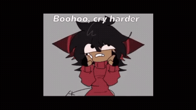A Cartoon Of A Girl In A Red Sweater With The Words Boohoo Cry Harder Above Her GIF