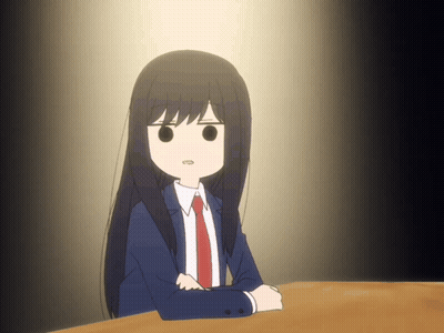 A Cartoon Of A Girl In A Suit And Tie Sitting At A Table GIF