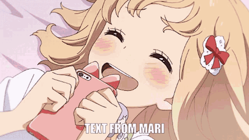 A Cartoon Of A Girl Laying On A Bed With The Text " Text From Mari " GIF