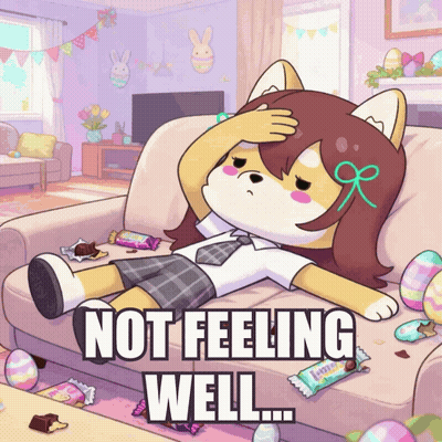 A Cartoon Of A Girl Laying On A Couch With The Words Not Feeling Well Below Her GIF