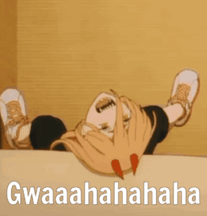 A Cartoon Of A Girl Laying On Her Stomach With The Words Gwaaahaha Written On The Bottom . GIF