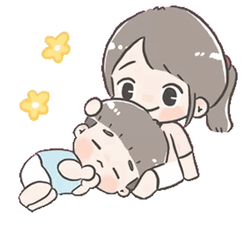A Cartoon Of A Girl Laying On The Floor Holding A Boy 'S Leg . Sticker