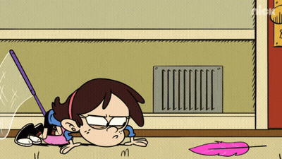 A Cartoon Of A Girl Laying On The Floor With A Feather And A Sign That Says Nickelodeon GIF