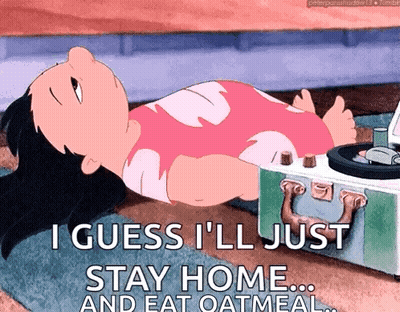 A Cartoon Of A Girl Laying On The Floor With The Caption I Guess I 'Ll Just Stay Home GIF