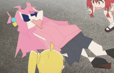 A Cartoon Of A Girl Laying On The Ground With A Pink Shirt On GIF