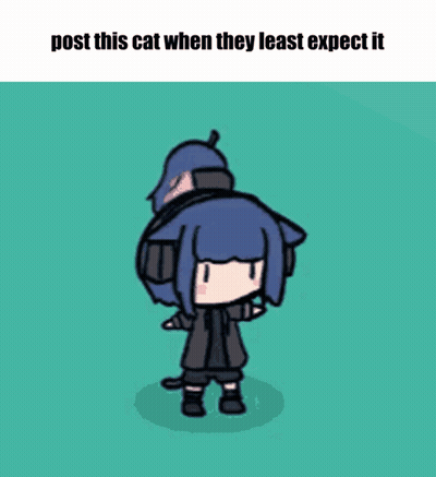 A Cartoon Of A Girl Laying On The Ground With The Caption Post This Cat When They Least Expect It . GIF
